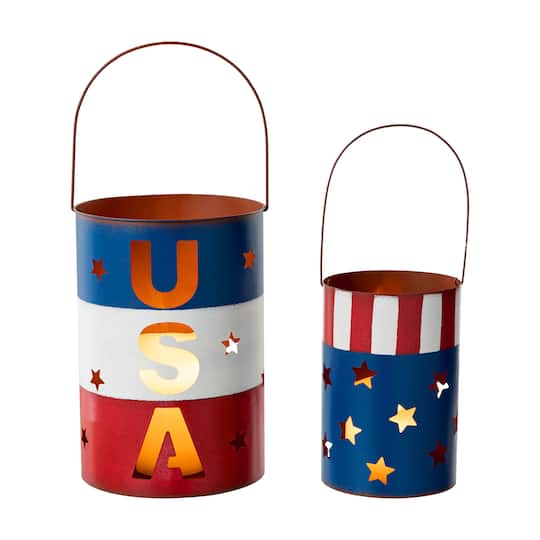 Glitzhome&#xAE; Metal Patriotic American Bucket Set